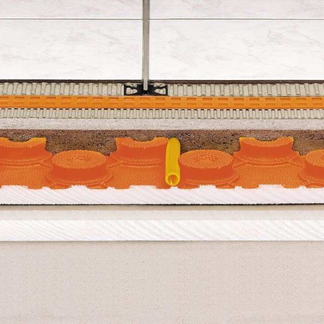 Ūdens apkures grīdas Schluter BEKOTEC-EN grīdas plāksne ir droša siltās grīdas konstrukcija funkcionāli drošu, peldošo un apsildāmo klonu ierīkošanai